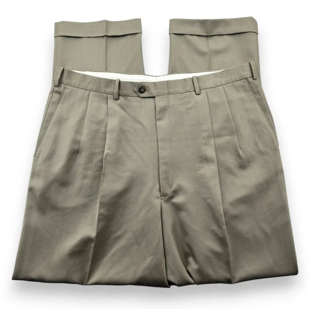 Britches Mens Wool Pleated Dress Pants 40L Tobacco Brown Italy Cuffed NWT $155
